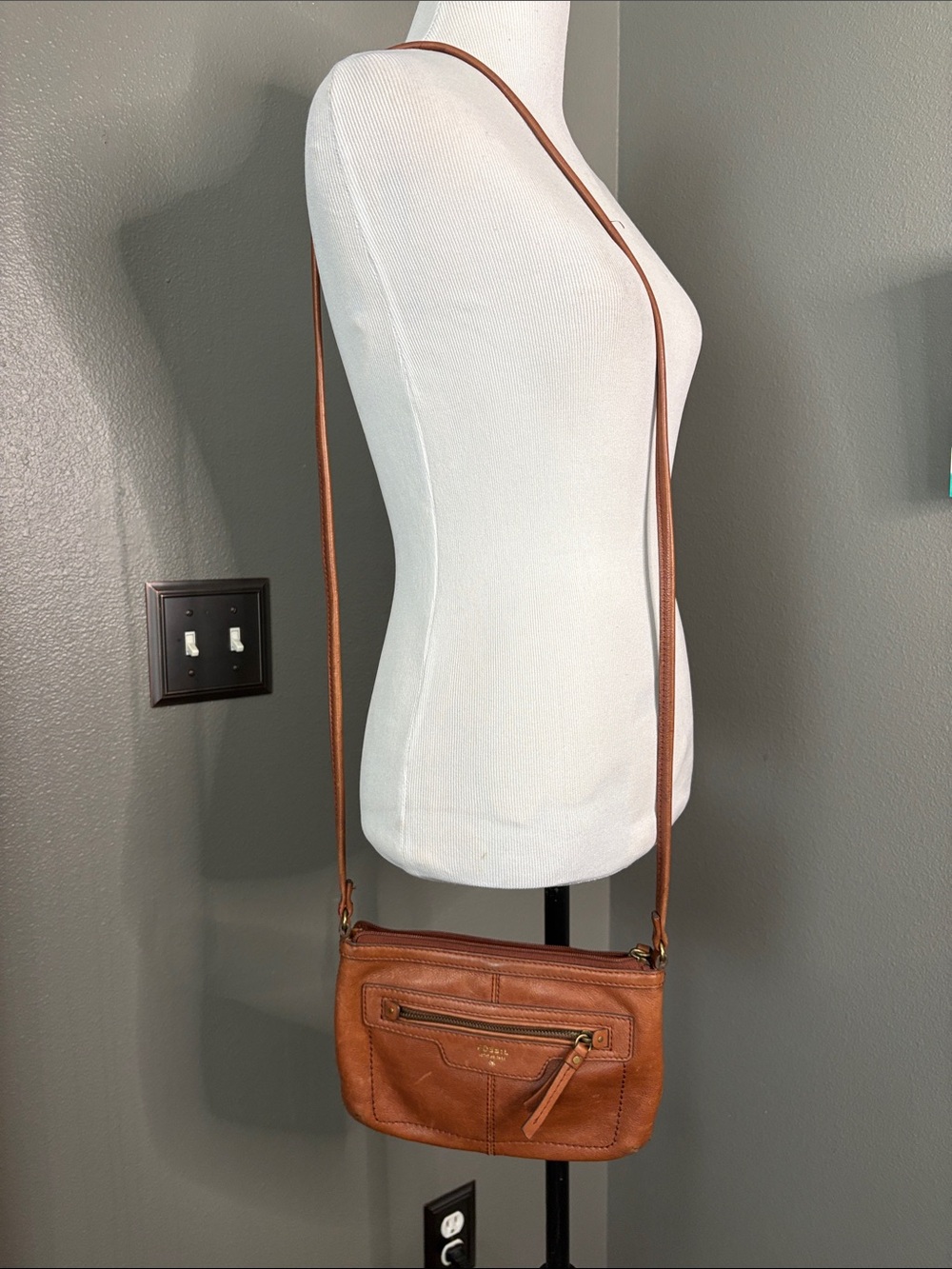 Fossil Cognac Leather Crossbody Bag
